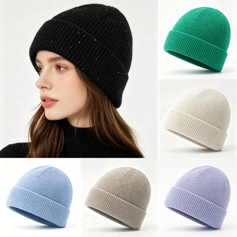 Beanie Cuffed Knit - Yeni Kadın Modeli, Kenarları Katlanmış, Kaburgalı