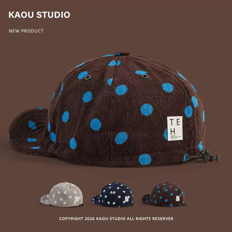 Corduroy Cap 5 Panel - Uniseks Puantiyeli Kadife Beyzbol Şapkası, Vintage