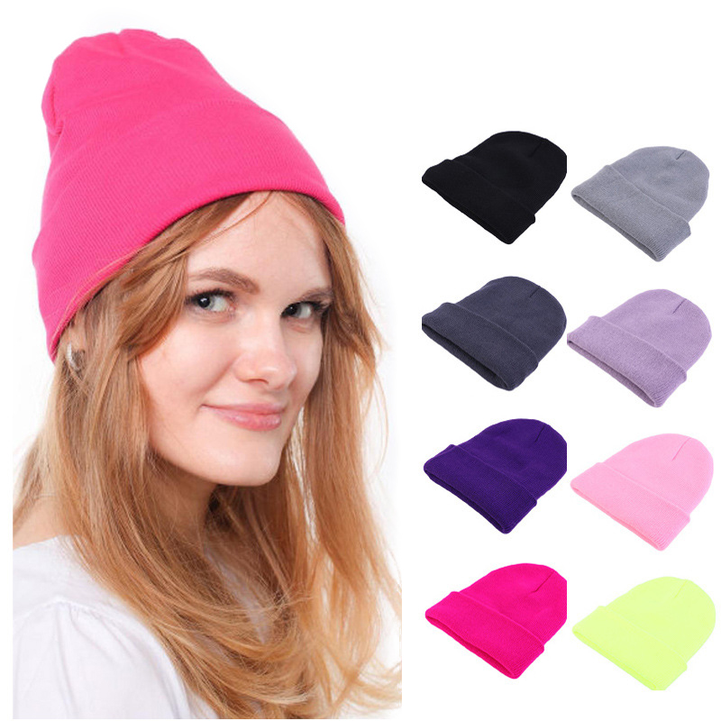 Beanie Cuffed Knit - Moda Düz Renk Örme Bere Şapka