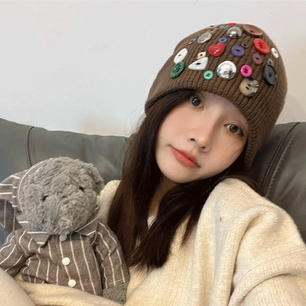 Renkli Düğmeli Bere Şapka Düze - Beanie Cuffed Knit incelemesi ve fiyatı
